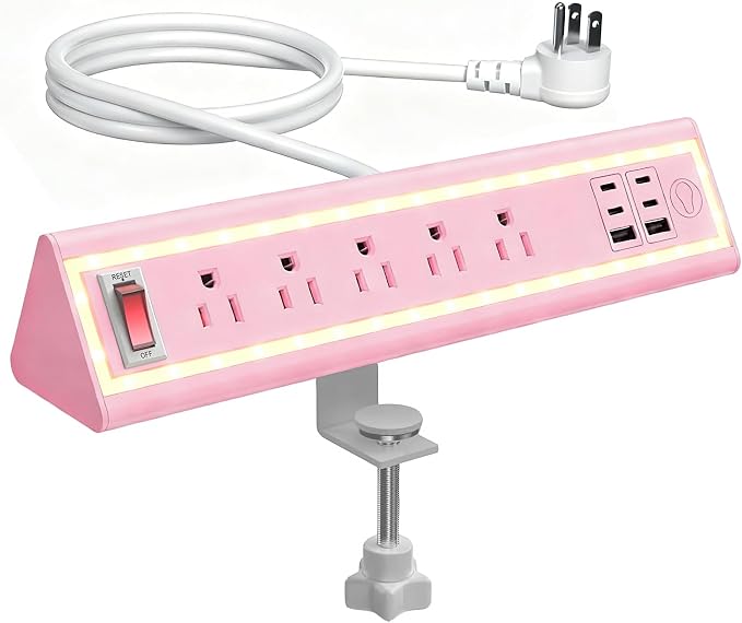 Desk Clamp Power Strip with Nightlight, 40W Fast Charging, 10FT Extension Cord by NYYTGE