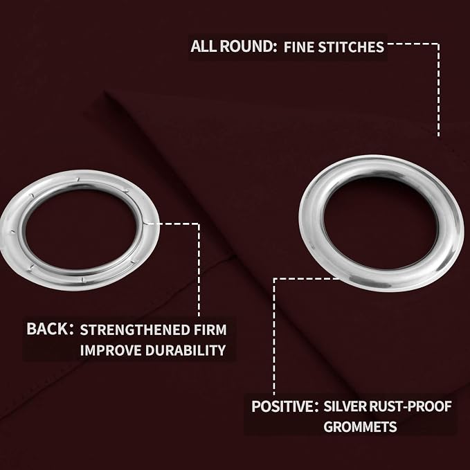 Easy-Going Thermal Grommet Blackout Curtains, 2 Panels 52x108 in, Wine | - Image 4
