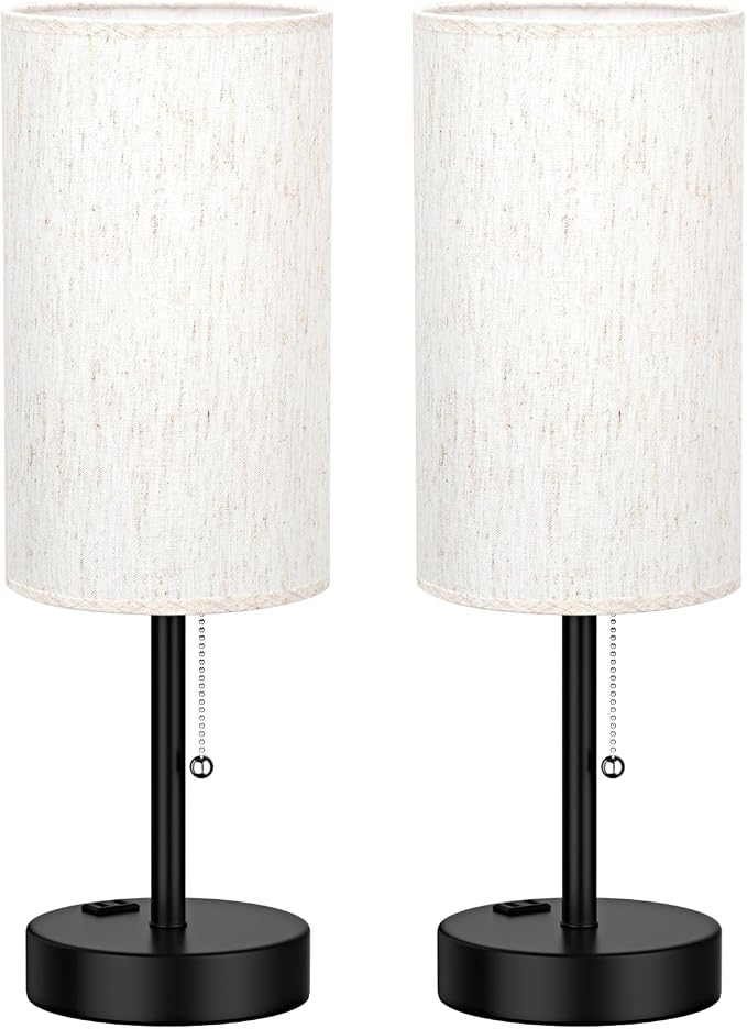17.4" Cream Bedside Table Lamps Set of 2 - Image 9