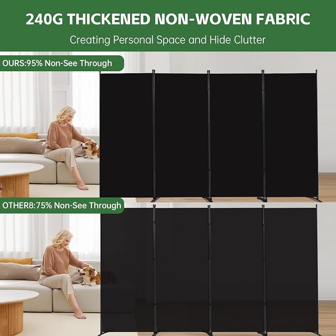 4 Panel Folding Room Divider, Sturdy Frame Freestanding Wall Divider | - Image 3
