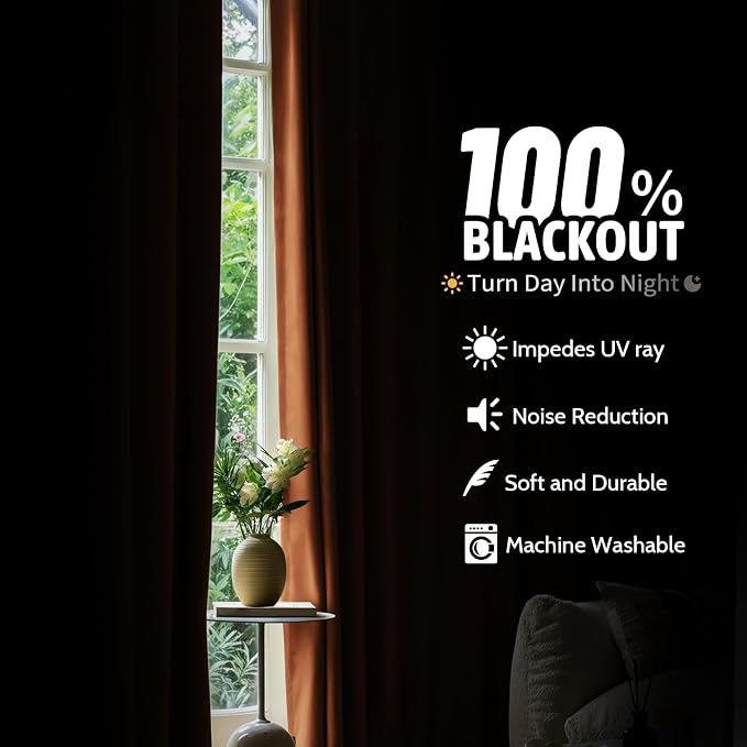 COSVIYA Brunt Orange 100% Blackout Curtains - Image 2