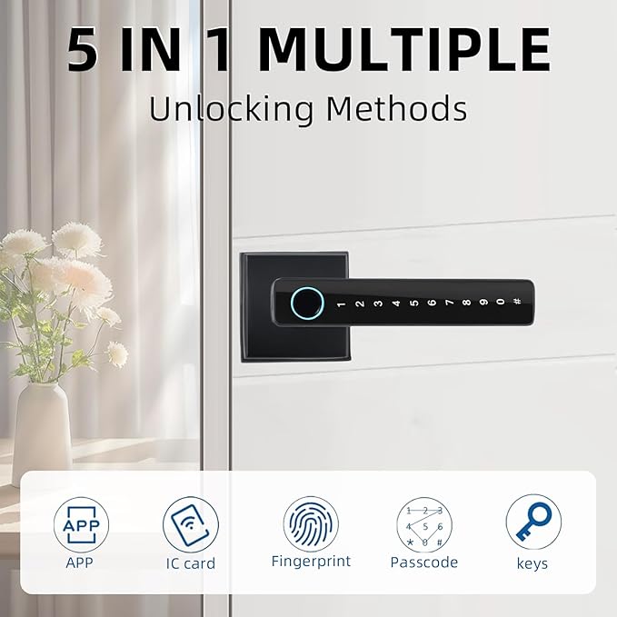 Zhuofeiya Smart Fingerprint Door Lock,Keyless Entry Door Knob with Keypad & Biometric Scanner,Door Locks for bedrooms,Apartment,Office