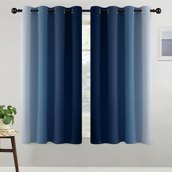 COSVIYA Curtains & Drapes Ombre Blue Curtains 54 inch Long 2 Panels Set - Image 2