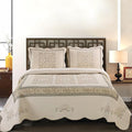 ROOMLIFE Quilt Set Queen Size 3D Floral Embroidery Pattern 3-Piece Cotton by ROOMLIFE