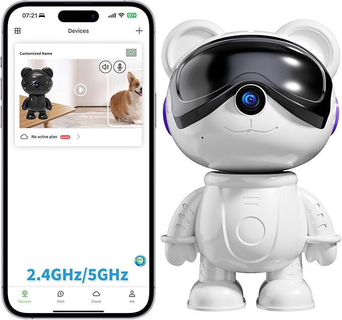 Dzcctvipc-Cute Bear-2K Wireless-Smart Robot-Home Security - Camera,Nanny & Pet Motion Monitor,Baby Cry Detection Alarm,Privacy Mode,5G Dual-Band,PanTilt,Full HD Night Vision,24/7 Recording,2-Way Audio
