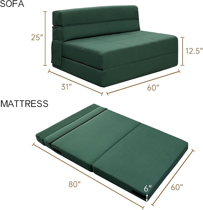 Folding Sofa Bed, Fold Out Couch Memory Foam Sleeper Chair - Image 2