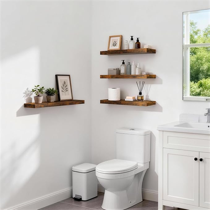 BAYKA Rustic Brown Floating Shelves 22.5in, Wall Mount Wood Shelf | Easy Install - Image 2