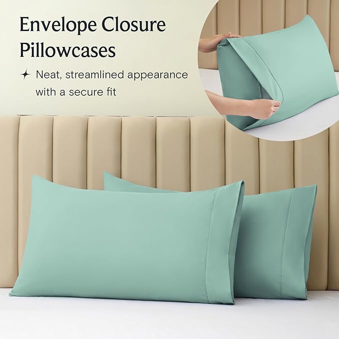 LuxClub 3 PC Twin XL Sheet Set, Deep Pockets Wrinkle Free Cooling Bed Sheets Hotel Bedding for Women, Men, Kids & Teens, Includes 1 Fitted Sheet, 1 Flat Sheet and 1 Pillowcase-Silky Soft Light Teal