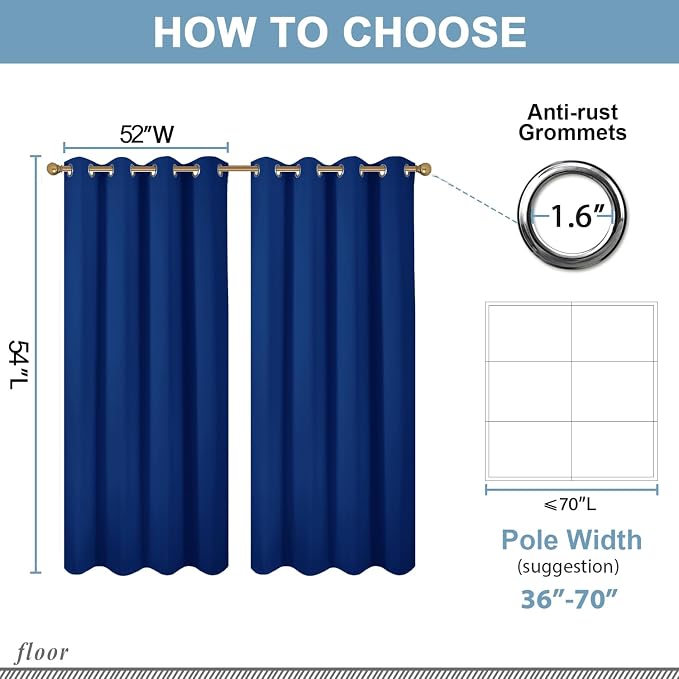 Diraysid Royal Blue Grommet Blackout Curtains - Image 3