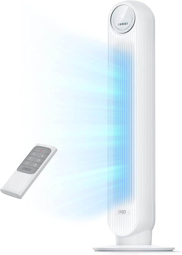 Dreo Tower Fan for Bedroom, 25ft/s Velocity Quiet Floor Fan, 90° Oscillating Fans for Indoors with 4 Speeds, 4 Modes, 8H Timer, Standing Fans, Bladeless Fan, White, Nomad One (DR-HTF007)