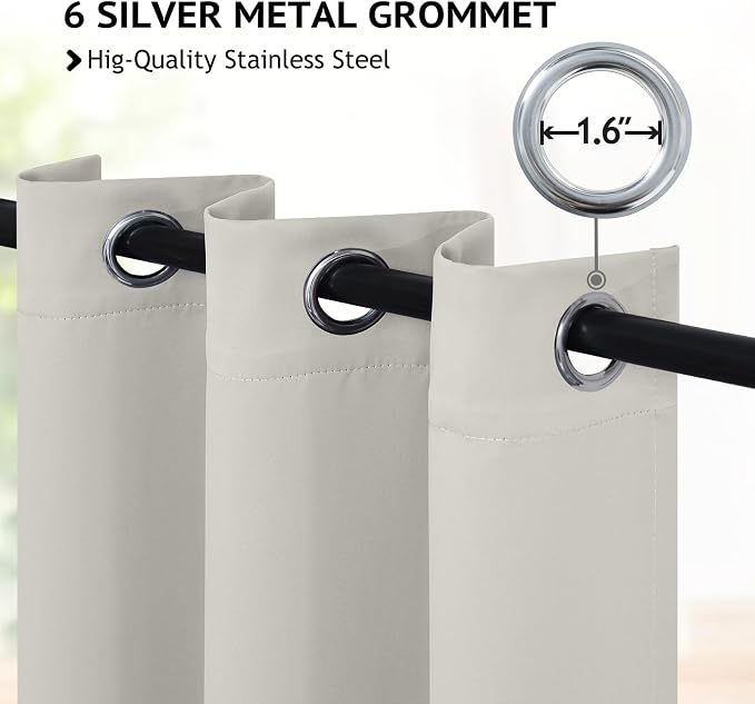 COSVIYA Grommet Room Darkening Beige Curtains 84 inch Length - Image 2