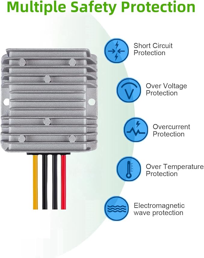 Golf Cart Accessories 10A 240W DC-DC 36V 48V Step Down to 24V Converter Golf Cart Voltage Reducer Regulator Waterproof Transformer with Fuse