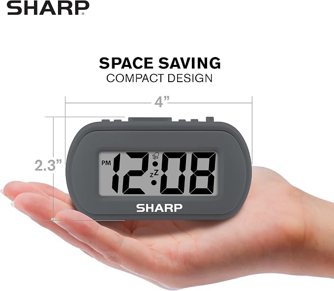 Sharp Battery Alarm Clock, Soft-Touch Case and Backlight, Charcoal Black | - Image 6