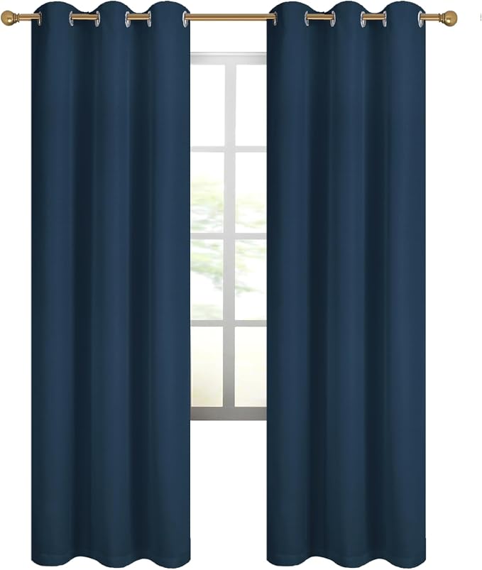 Diraysid 100% Blackout Curtains Navy Blue Linen Curtains - Image 7