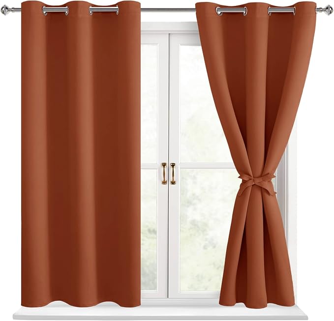 Fall Blackout Curtains for Bedroom Burnt Ochre 38 x 45 Inch 2 Panel | Thermal by Hiasan