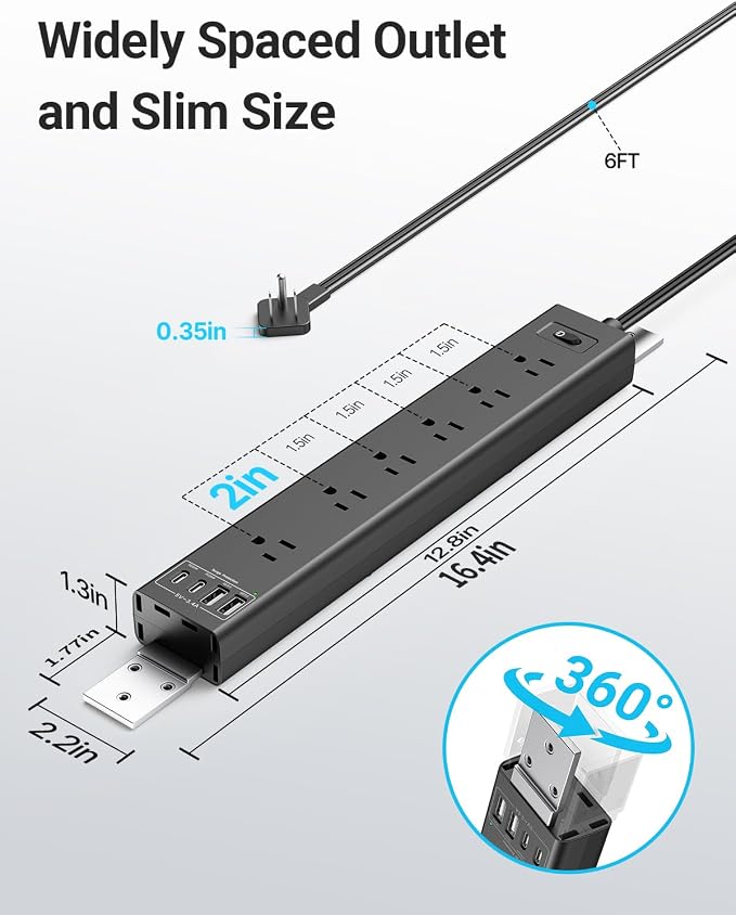 360° Mountable Surge Protector Power Strip - Image 4
