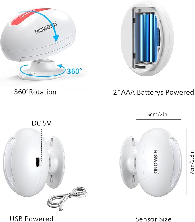 AMHEY Motion Sensor Door Chime, Wireless Motion Detector Alarm Indoor, Business Entry Alert Bell with Buzzer, Doorbell for Home/Garage Door/Store, USB/Battery Powered