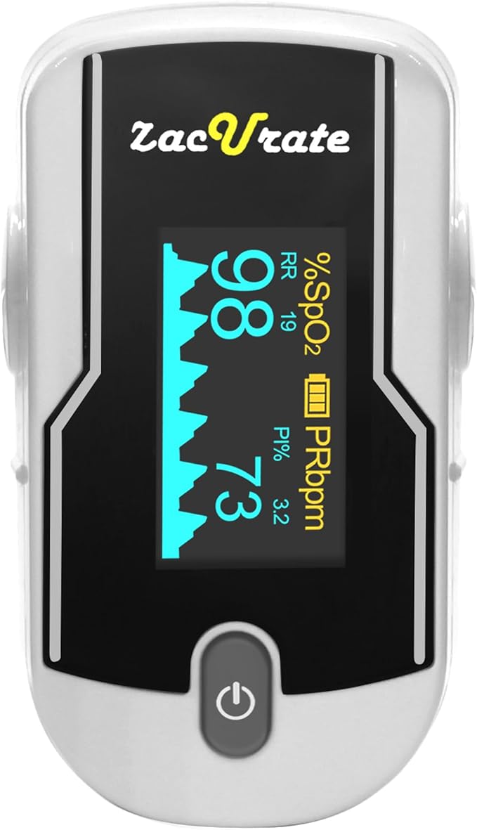 Zacurate 500E-B Wireless Bluetooth Fingertip Blood Pulse Oximeter Monitor with FREE App, SpO2, Heart Rate, Plethysmograph, and Perfusion Index Finger Oxygen Sensor Meter