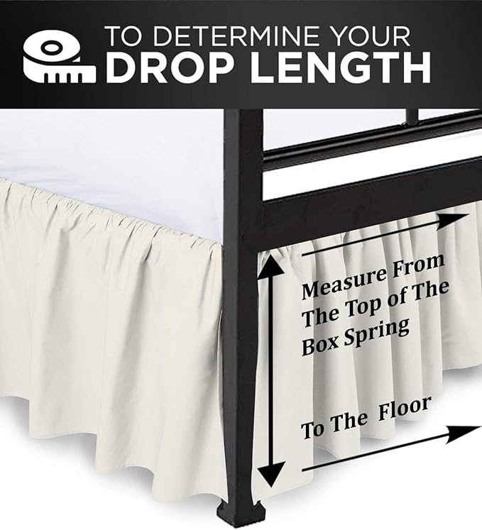 Ruffled Bed Skirt with Split Corners, Ivory, Queen 18 Inch Drop Bedskirt, Hotel Quality Brushed Microfiber Wrinkle Free Dust Ruffle Bed Skirt Queen Size