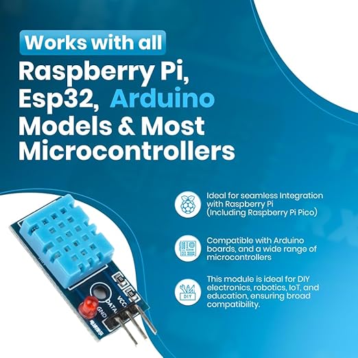 SHILLEHTEK DHT11 Temperature and Humidity Sensor Module with LED & Cable - Temperature Humidity Measurement for Arduino, Raspberry Pi, ESP32 and Other Microcontrollers, Electronic Practice DIY