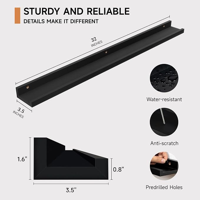 Fun Memories Picture Ledge Shelf, 32 Inch Floating Shelves Set of 2, Large - Image 3