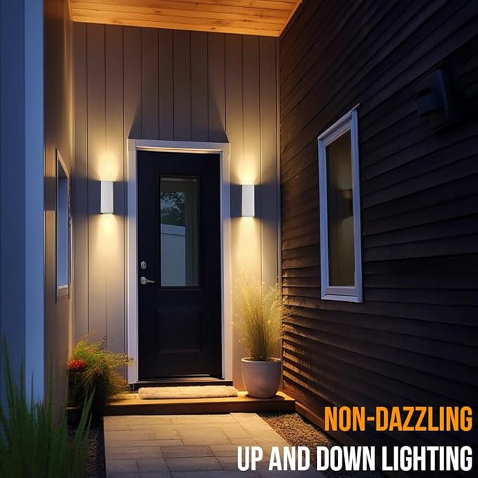 wowlite Modern Porch Lights White 2 Pack, Dust to Dawn Outdoor Light, Waterproof Outdoor Wall Lights Exterior Up and Down Lighting, 13" Square Outdoor Wall Sconce Lights for House Garage Front Door