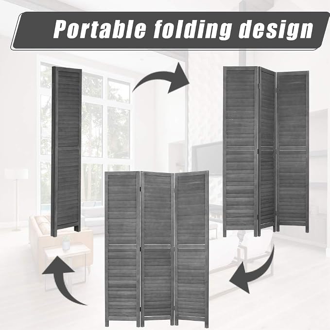 3 Panel Wood Room Divider 5.7 Ft Tall Privacy Wall Divider 67.7" x 16.9" Each - Image 5