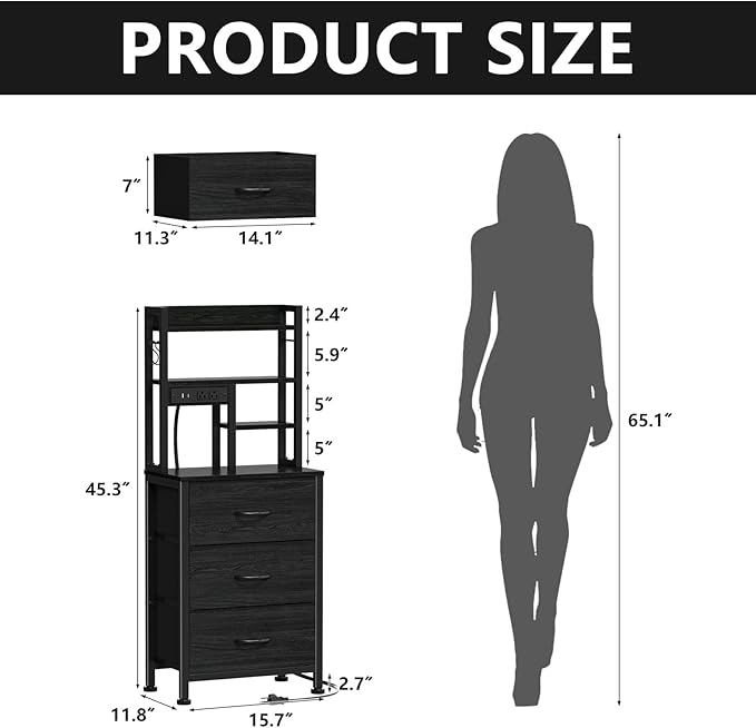 Black Nightstands Set of 2, Tall Night Stand - Image 3