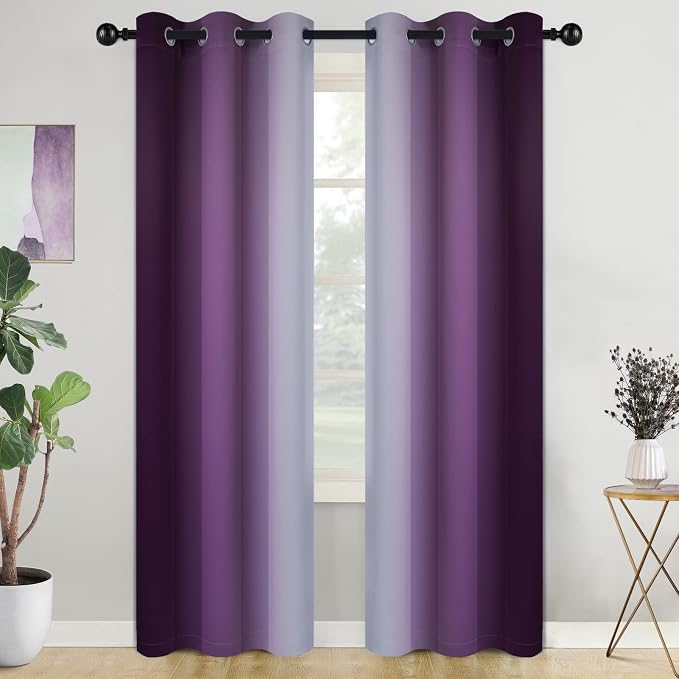 COSVIYA Grommet Room Darkening Ombre Purple Curtains W42xL84 inch | Purple and by COSVIYA