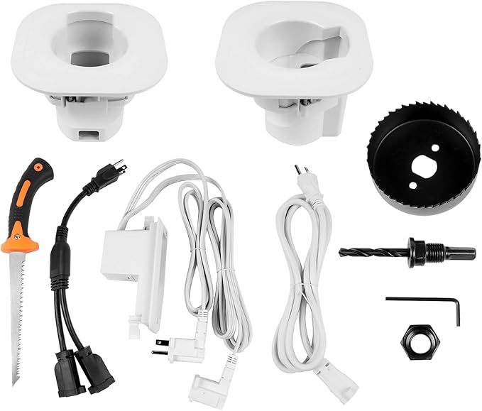 Flynsu in-Wall Cable & Power Management Kit, TV Cord Concealer & Power Kit, Powers Devices & Hides All Cables, with Circle Saw Drilling Attachment & Drywall Hand Saw