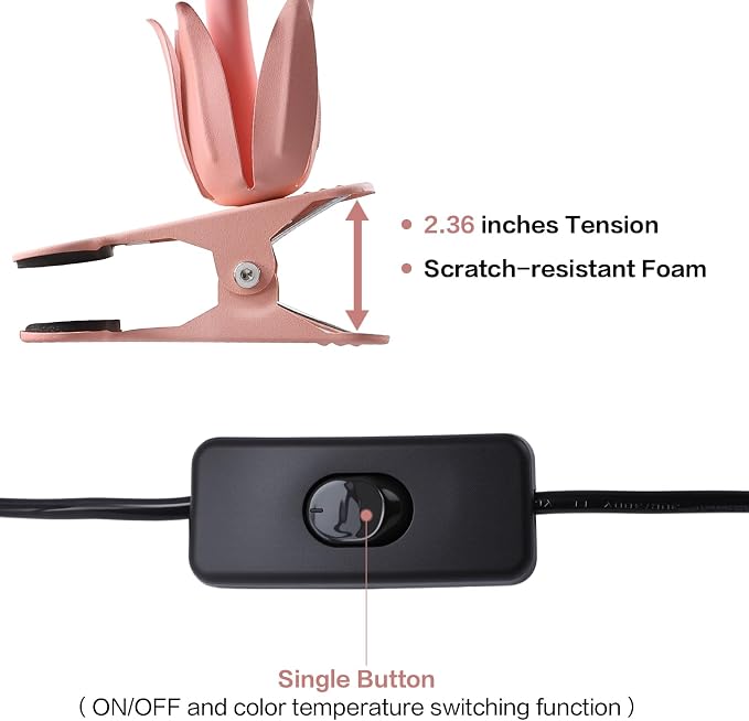 Clip On Light and Flower Bedside Table Lamp, Flexible Gooseneck Reading Book - Image 4
