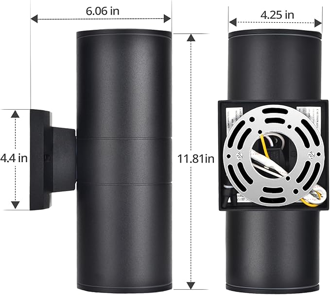 wowlite Modern Outdoor Wall Lights, Up and Down Lights Wall Mount Cylinder Sconce Matte Black, Waterproof Exterior Lights Fixture for Porch Patio Garage Front Door, Pack of 2