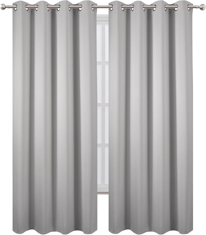 Blackout Curtains 52 x 90 Inch Long Light Grey Curtains Set of 2 Panels Room - Image 2