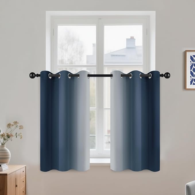 COSVIYA Grommet Room Darkening Ombre Navy Blue Curtains W42xL36 inch | Navy and by COSVIYA