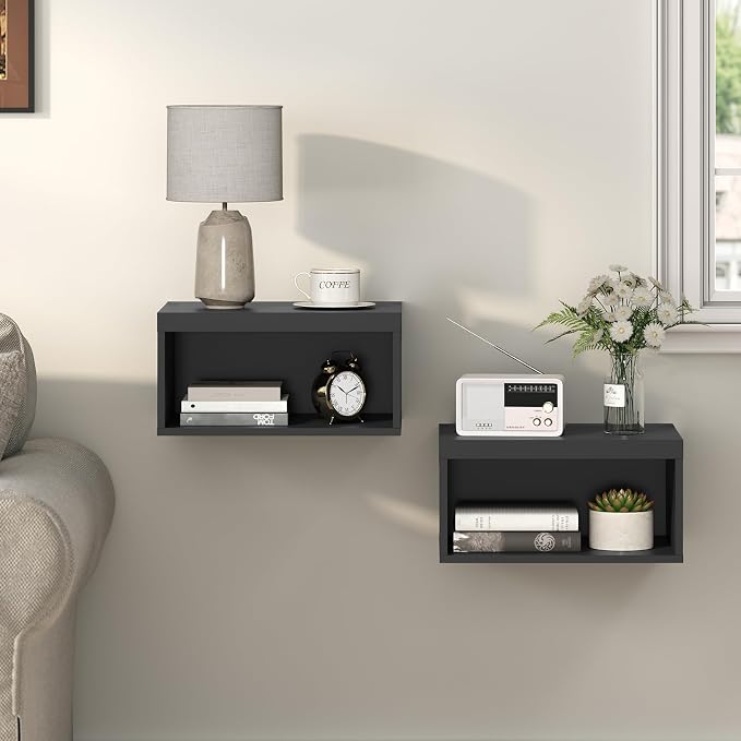 MAHANCRIS Floating Nightstand Set of 2, Wall Mounted Bedside Table | Black - Image 3