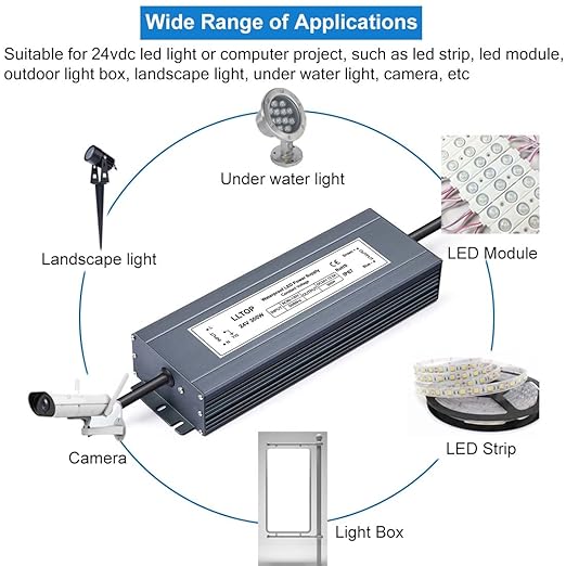 LLTOP LED Power Supply 24V 12.5A 300W LED Driver AC90-130V to 24VDC Converter Low Voltage Transformer Waterproof for Indoor Outdoor LED Lighting