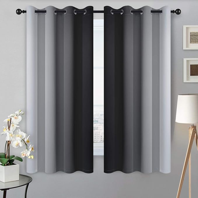 SimpleHome Ombre Black to Grey White Curtains - Image 2