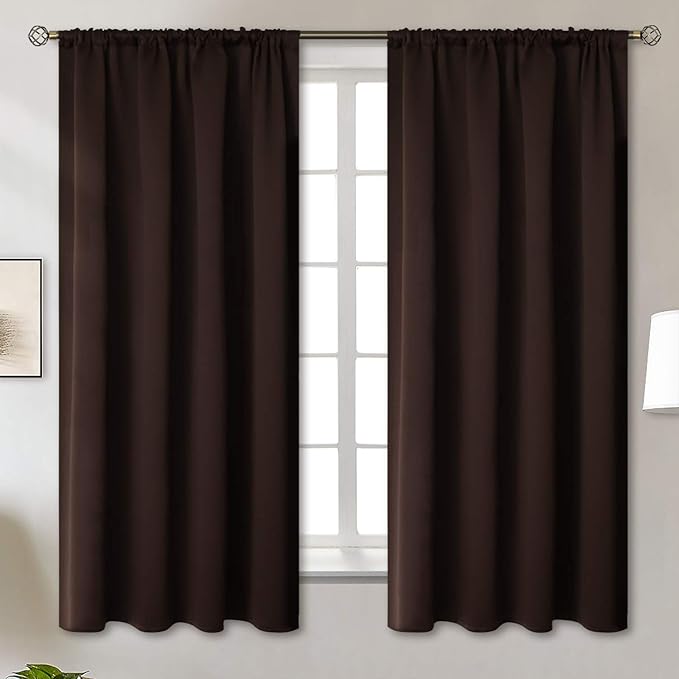 BGment Brown Blackout Curtains 63 Inch Length, Room Darkening Drapes | Rod by BGment