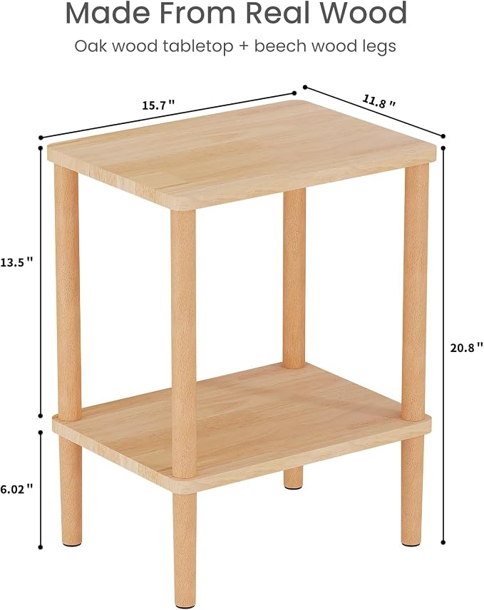 Solid Wood Side Table, Small End Table, Narrow Nightstand Bedside Table | - Image 3