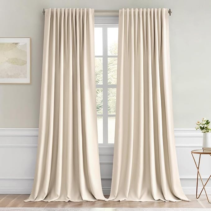 MIULEE Cream Beige Back Tab Blackout Curtains 66x96 Inch Length 2 Panel Set | by MIULEE