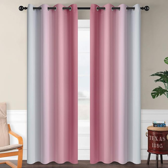 SimpleHome Ombre Pink to Grey White Curtains - Image 2