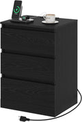 Nightstand with Charging Station, Bedside Tables with 3 Drawers, Side Table by Draelibor