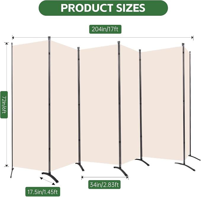 6 Panel Folding Room Divider, Sturdy Frame Freestanding Wall Divider | - Image 5