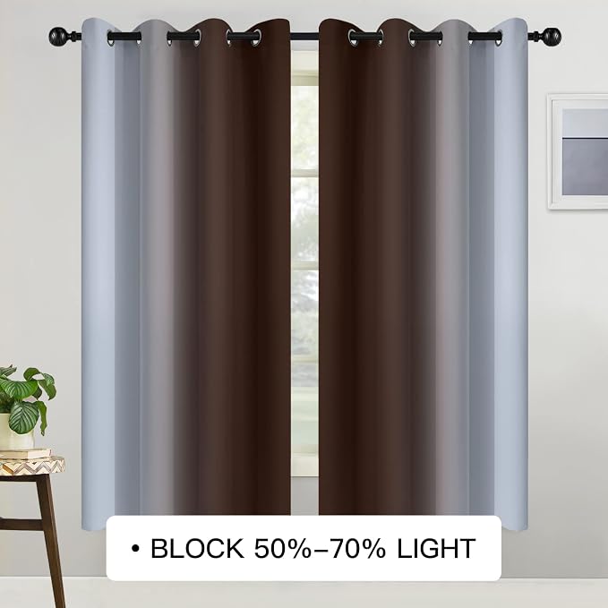 COSVIYA Curtains & Drapes Grommet Ombre Brown Curtains W52 x L63 Inch | - Image 2