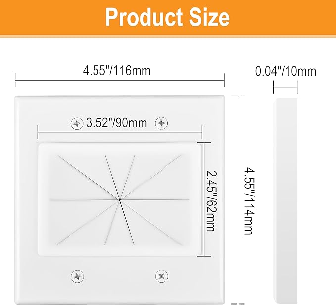 Kebulldola 2 Gang Wall Plate with Low Voltage Mounting Bracket, 2 Pair, Silicone Pass Through in Wall Hider, Cable Management Kit for HDMI Cables, Ethernet Cables, HDTV Home Theater System