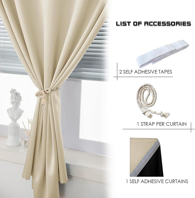 AJAZZ 100% Blackout Shades Window Cover Self Adhesive Curtains Sticky Curtain - Image 6