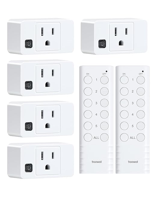 Wireless Remote Control Outlet, 200FT Long Range Remote Light Switch, Mini Remote Outlet Plug, 15A/1875W High-Power for Lamps, Lights, Household Appliances, FCC & ETL Listed (5 Outlets + 2 Remotes)