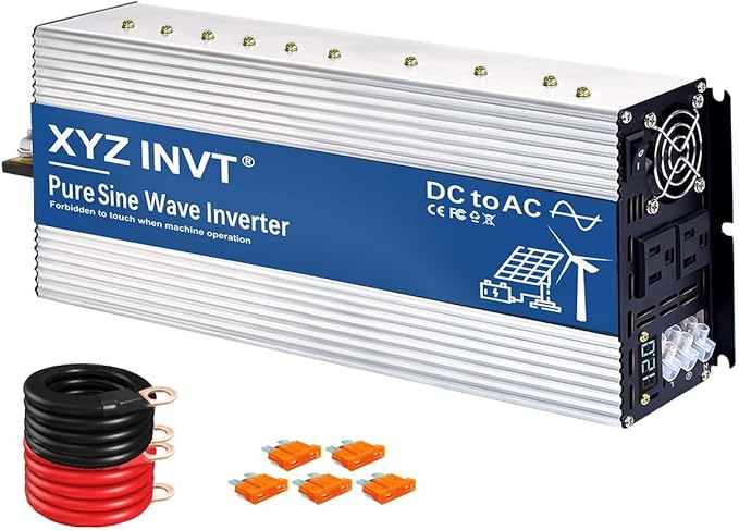 XYZ INVT 3000W Pure Sine Wave Inverter 12V to 120V AC, 6000W Peak Power, Power Converter for Solar System, Off-Grid Home, RV, Truck & Camping