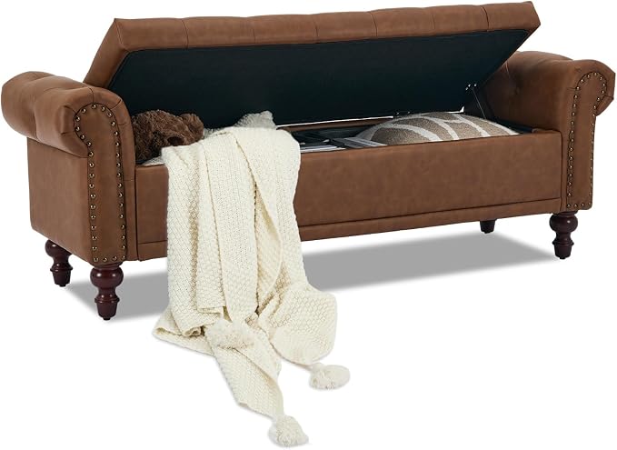 SOFTHION 58.1" Storage Bench for Bedroom, PU Leather Upholstered by SofthionDesign