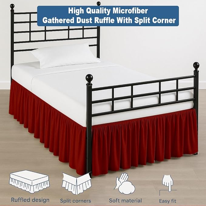 Ruffled Bed Skirt Split Corners with Platform, Tailored Fit Hotel Quality Wrinkle Free Ultra-Soft Microfiber Dust Ruffle, Upto 18 Inch Drop, Full, Burgundy